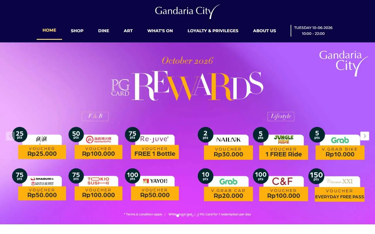 Tampilan website resmi Gandaria City (gandariacity.co.id)