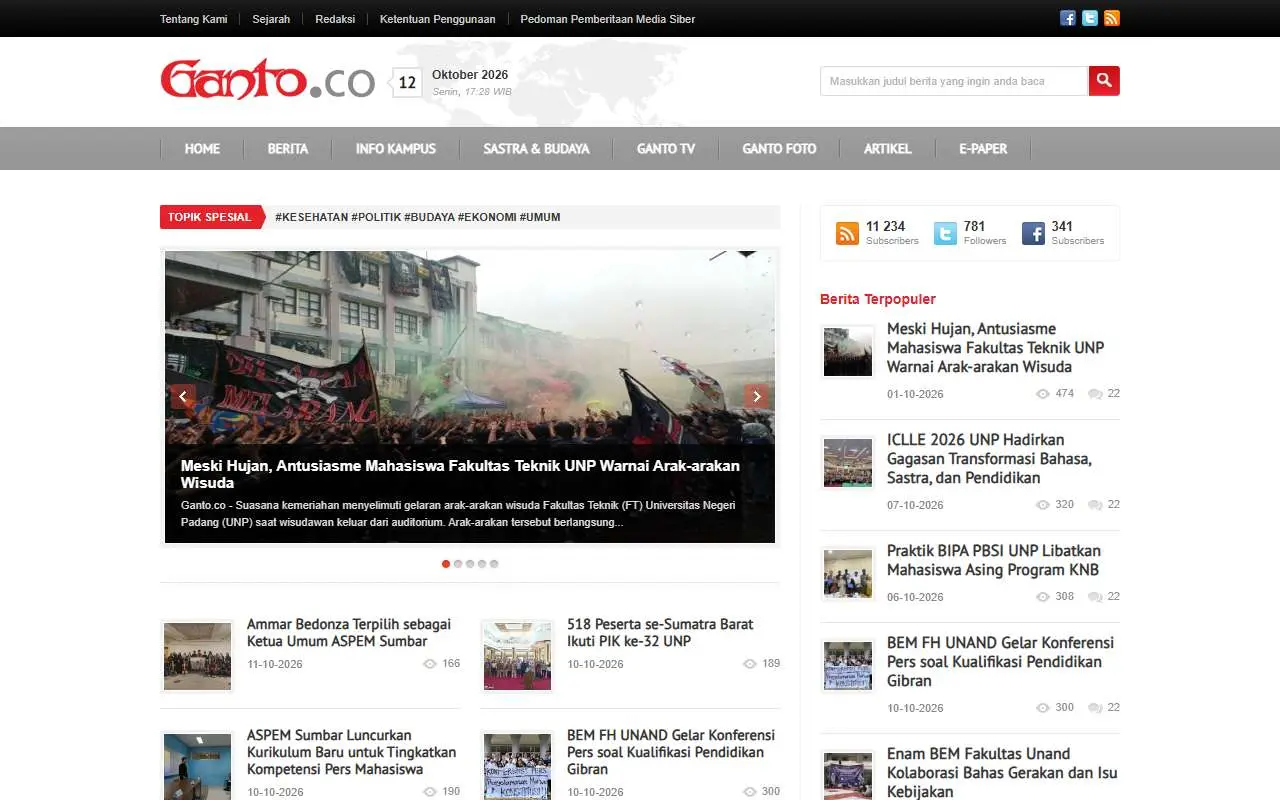 Tampilan website resmi SKK Ganto UNP (ganto.co)
