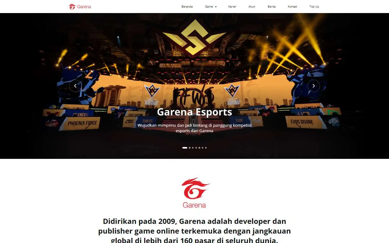 Tampilan website resmi Garena Indonesia (garena.co.id)