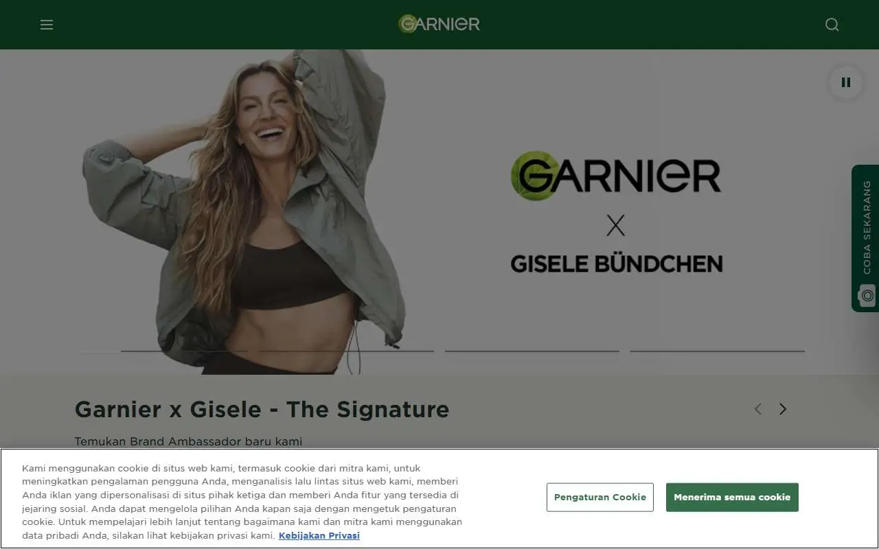 Tampilan website resmi Garnier Indonesia (garnier.co.id)