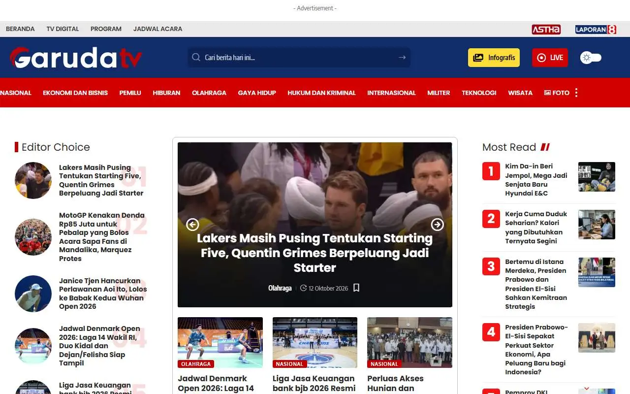 Tampilan website resmi Garuda TV (garuda.tv)