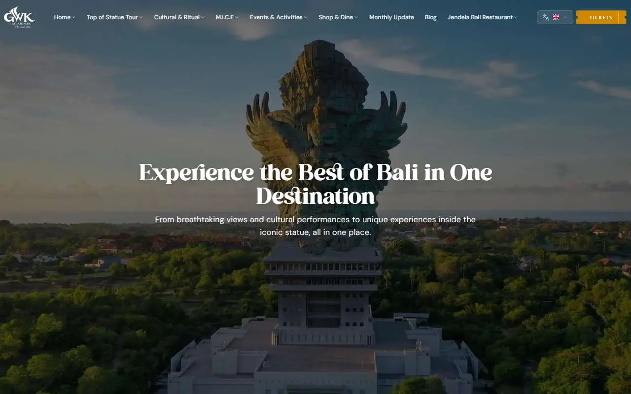 Tampilan website resmi GWK Cultural Park (gwkbali.com)