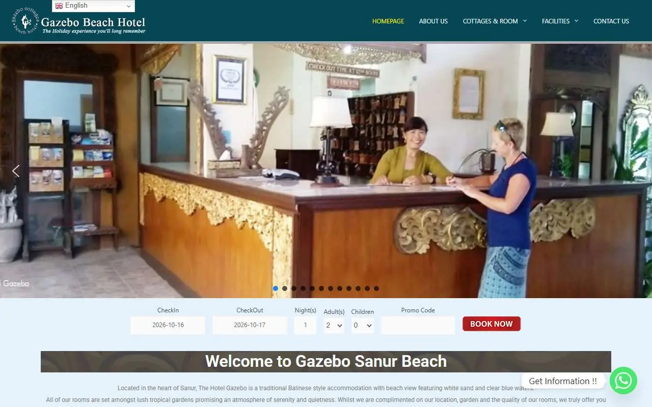 Tampilan website resmi Gazebo Beach Hotel (gazebohotelbali.com)