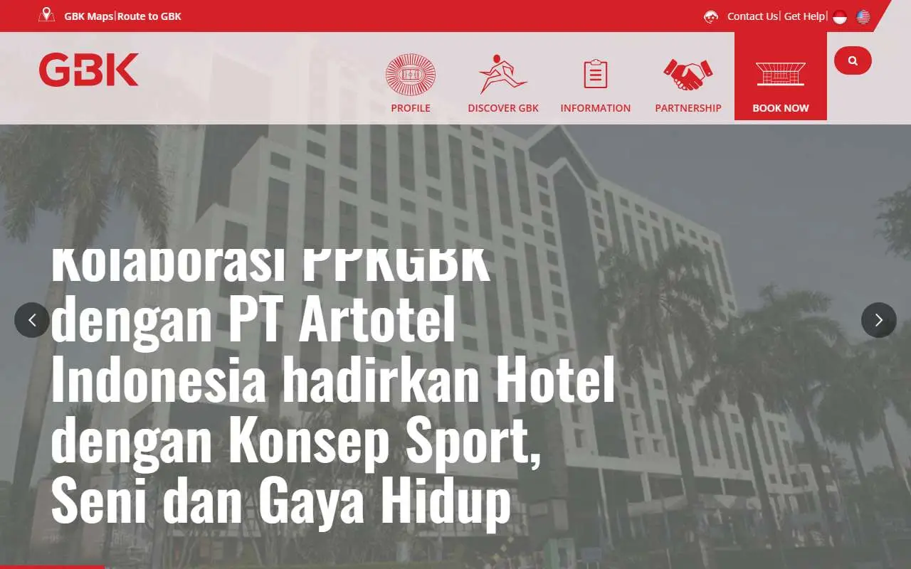 Tampilan website resmi Gelora Bung Karno (gbk.id)