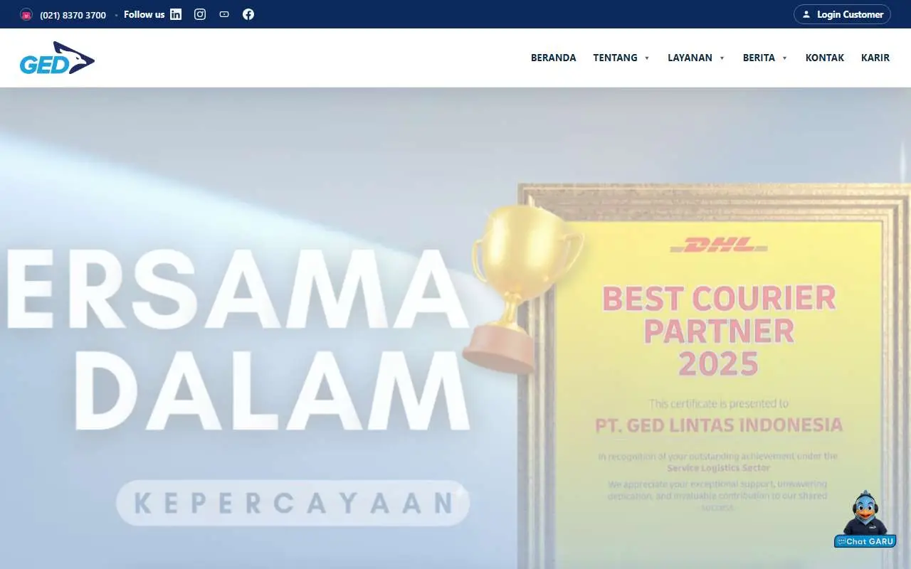 Tampilan website resmi Trimuda Nuansa Citra (ged.co.id)