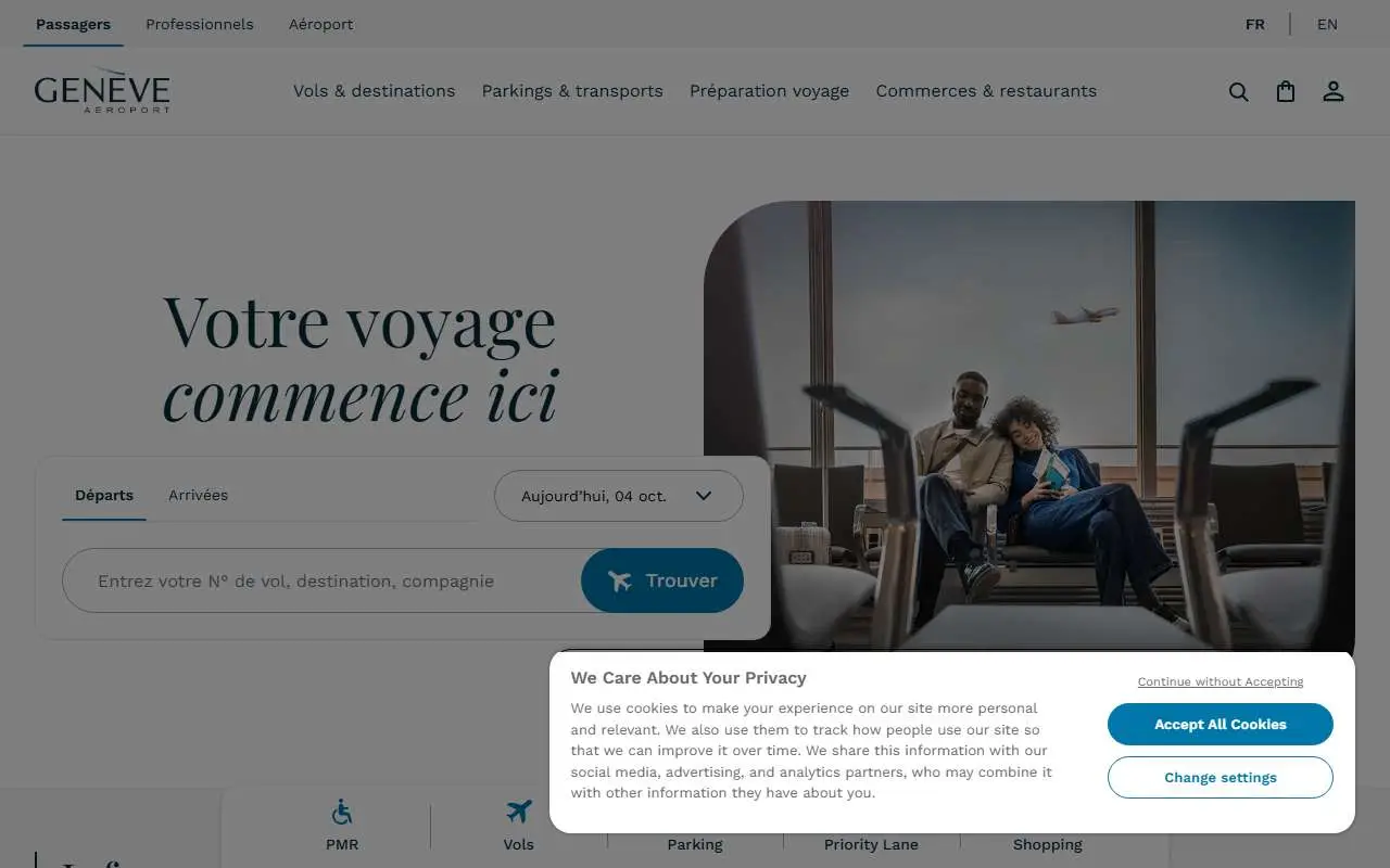 Tampilan website resmi Bandara Internasional Jenewa (gva.ch)