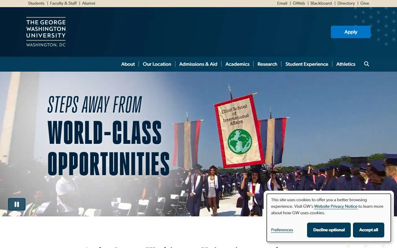 Tampilan website resmi Universitas George Washington (gwu.edu)