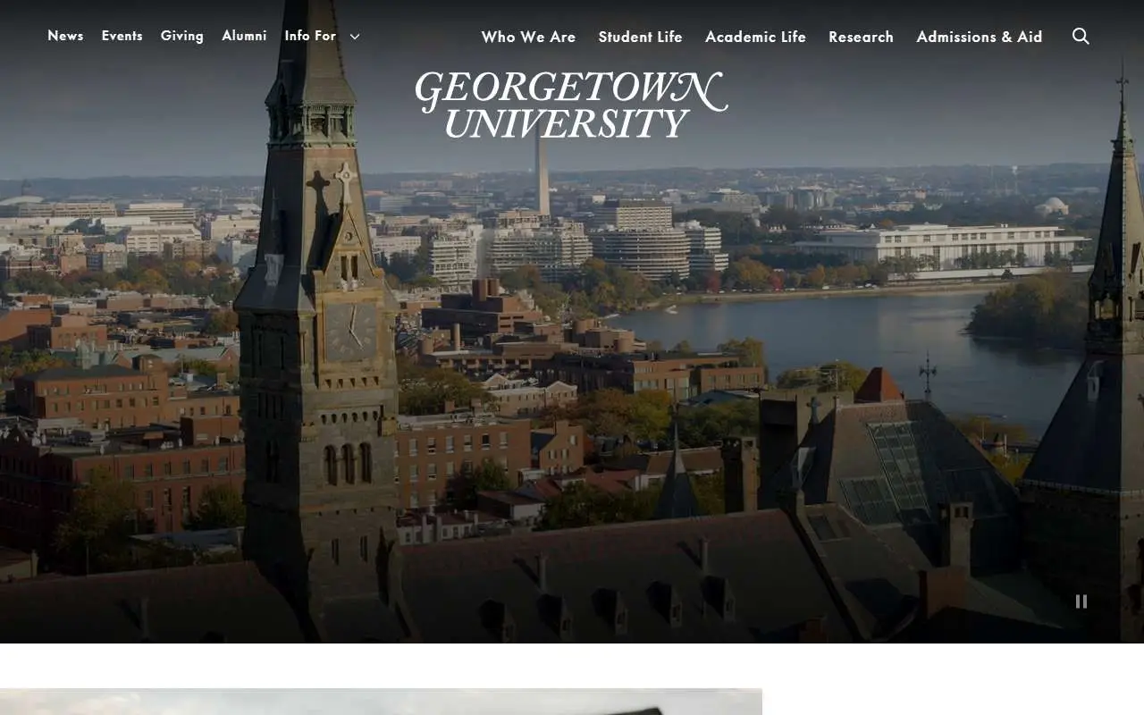Tampilan website resmi Universitas Georgetown (georgetown.edu)