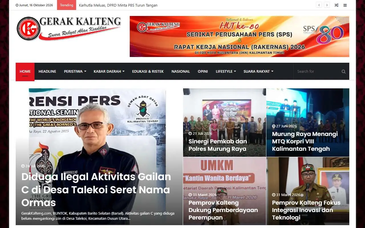 Tampilan website resmi Gerak Kalteng (gerakkalteng.com)