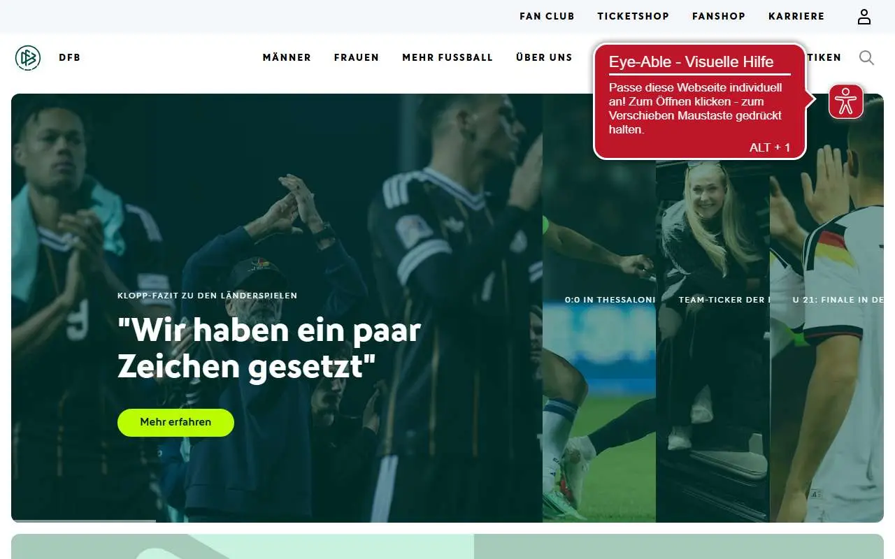 Tampilan website resmi Tim nasional sepak bola Jerman (dfb.de)
