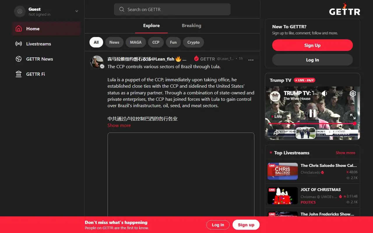 Tampilan website resmi Gettr (gettr.com)
