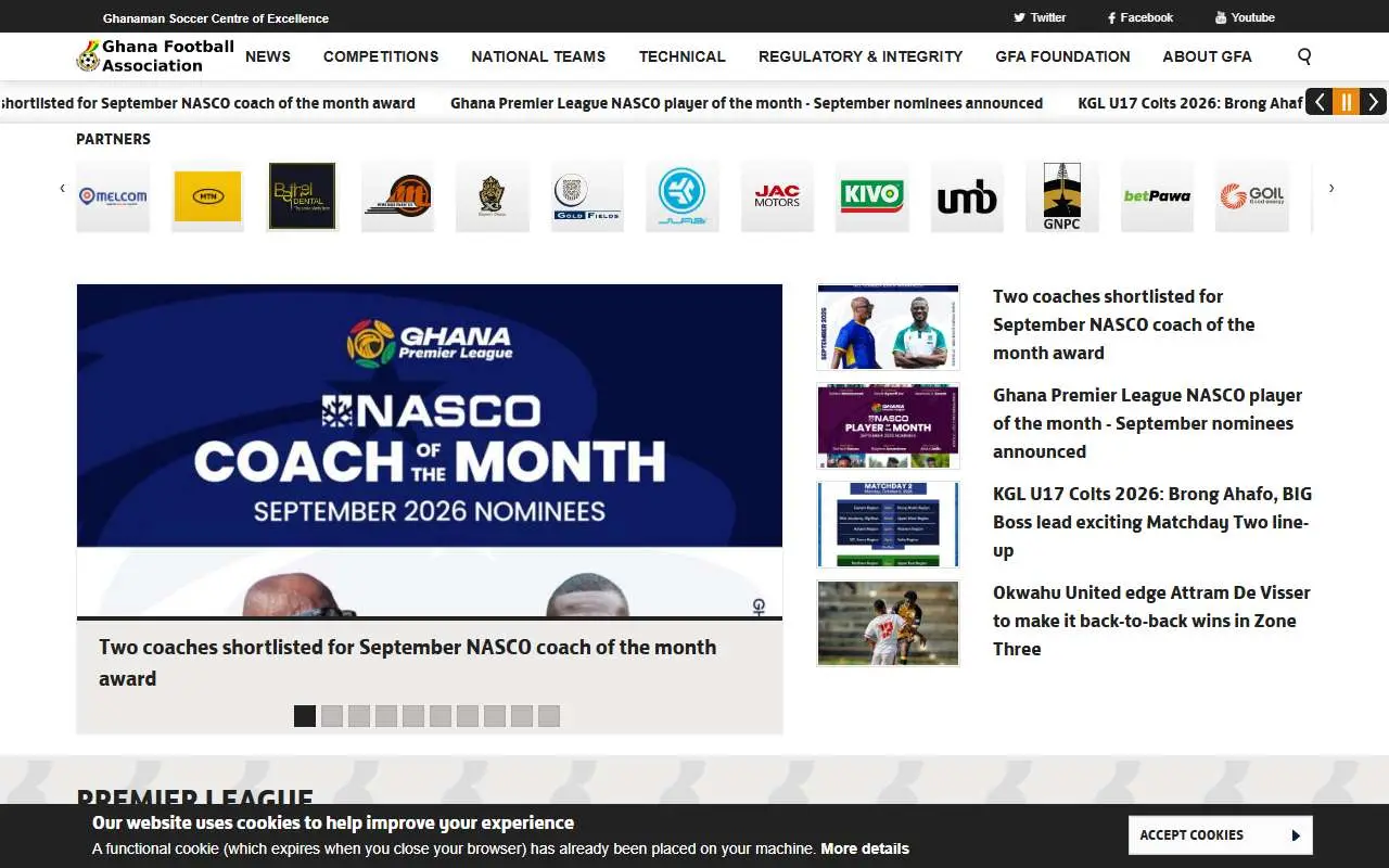 Tampilan website resmi Tim nasional sepak bola Ghana (ghanafa.org)