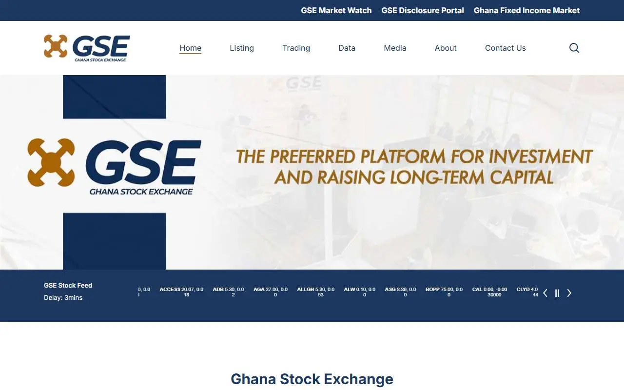 Tampilan website resmi Ghana Stock Exchange (gse.com.gh)