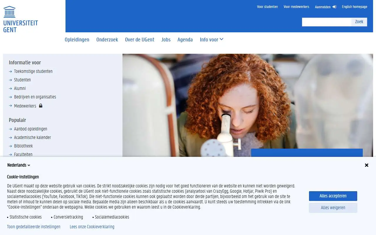 Tampilan website resmi Universitas Ghent (ugent.be)