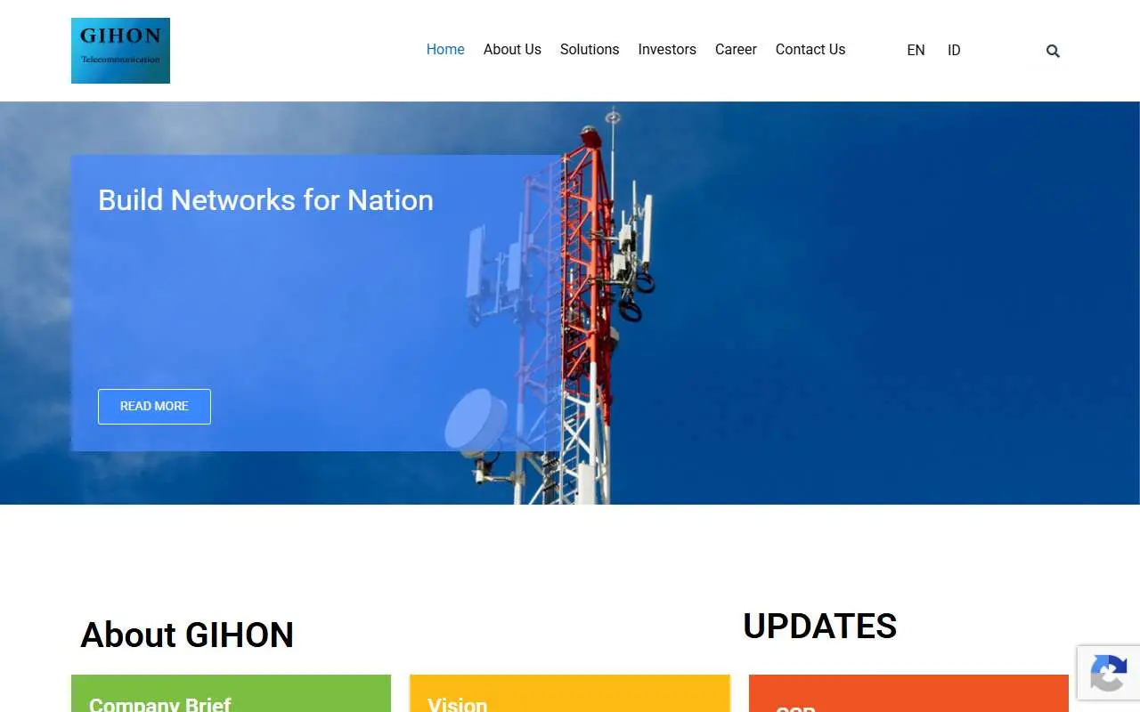 Tampilan website resmi Gihon Telekomunikasi Indonesia (gihon-indonesia.com)