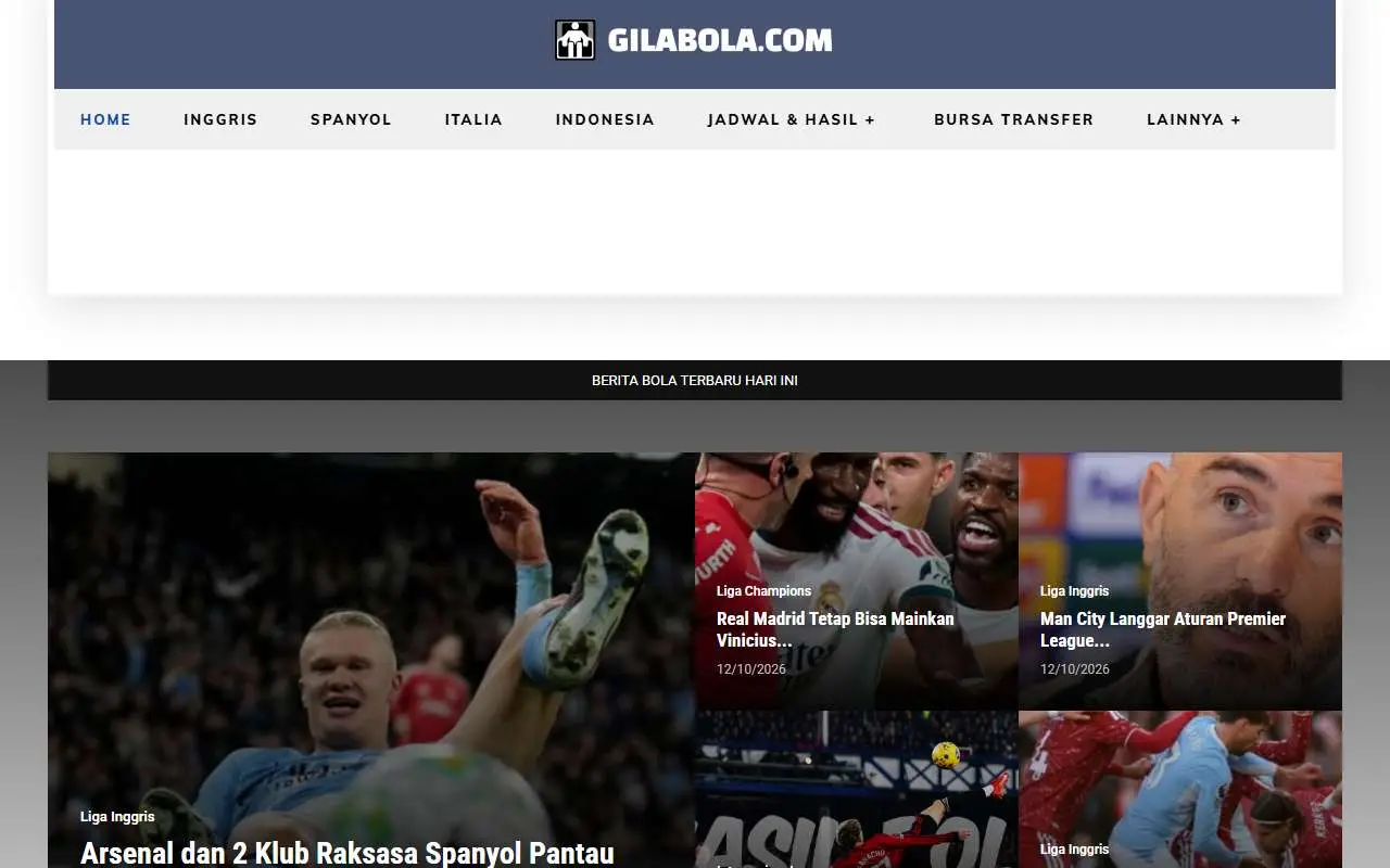 Tampilan website resmi Gilabola.com (gilabola.com)