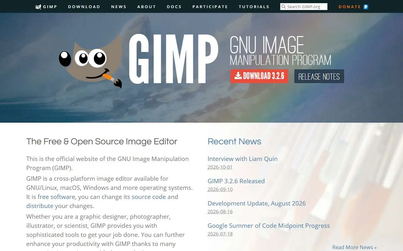 Tampilan website resmi GIMP (gimp.org)