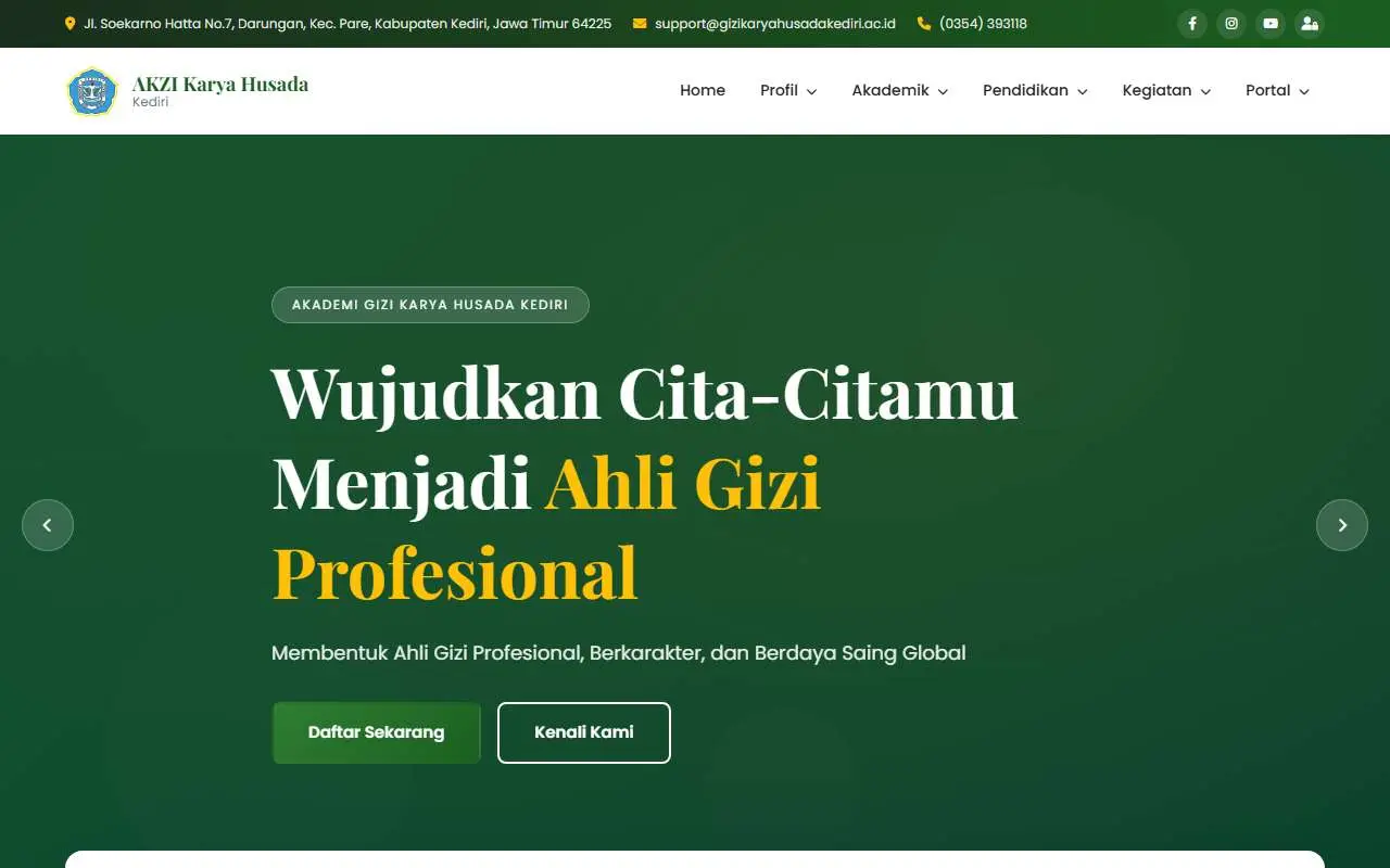 Tampilan website resmi Akademi Gizi Karya Husada Kediri (gizikaryahusadakediri.ac.id)