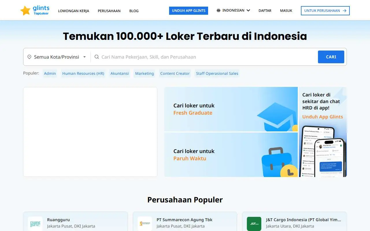 Tampilan website resmi Glints (glints.com)