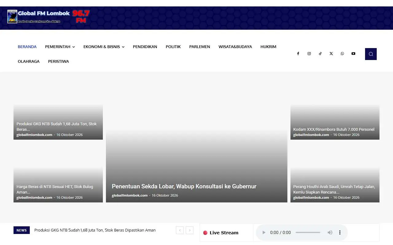 Tampilan website resmi Global FM Lombok (globalfmlombok.com)