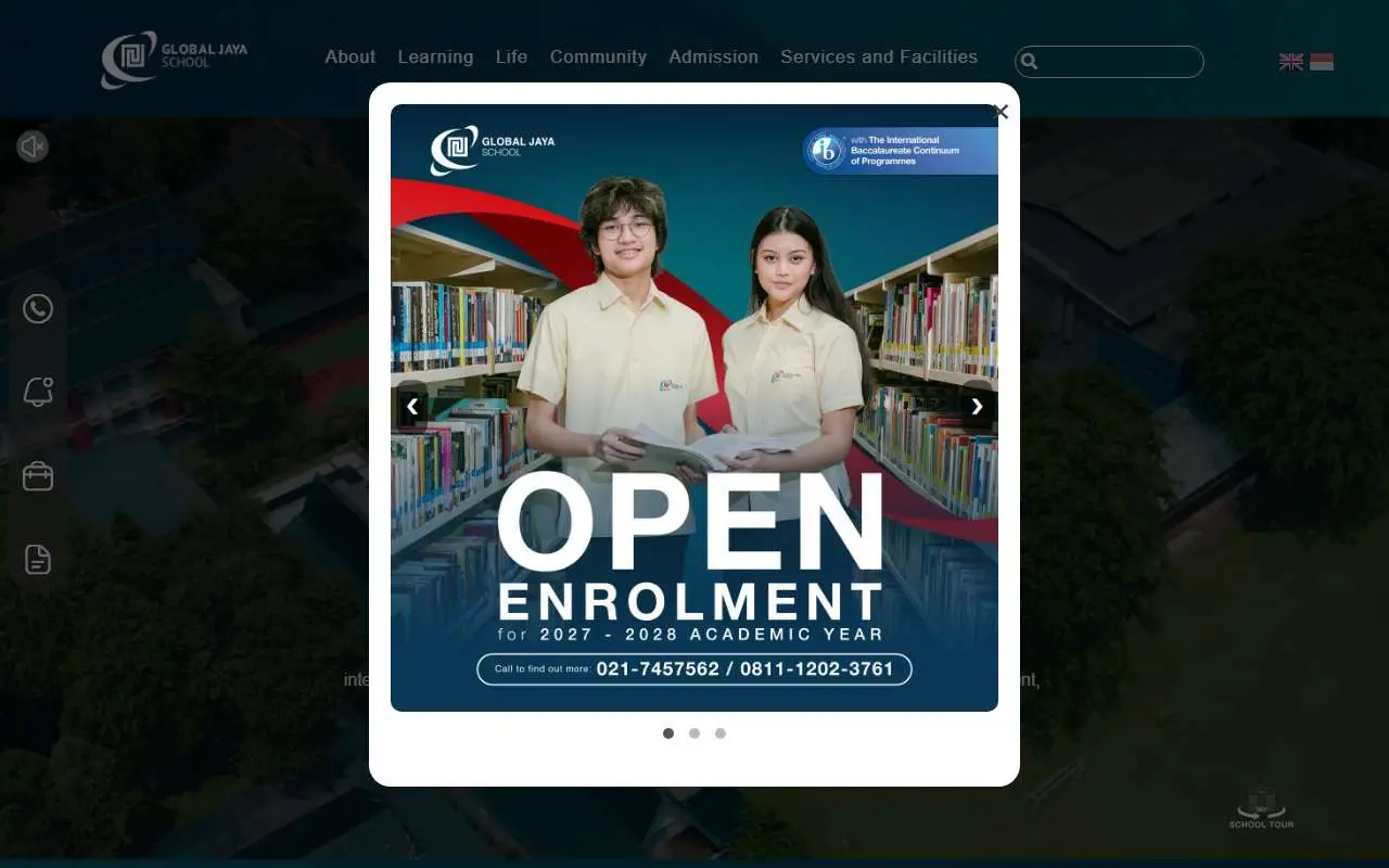 Tampilan website resmi Global Jaya School (globaljaya.com)