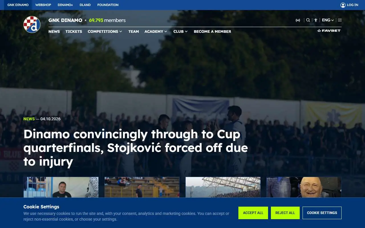 Tampilan website resmi GNK Dinamo Zagreb (gnkdinamo.hr)