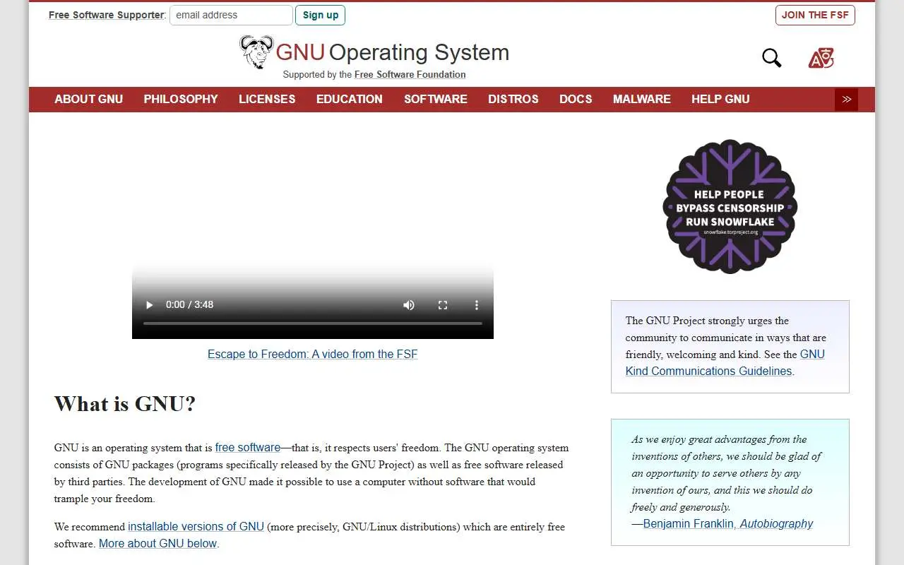 Tampilan website resmi GNU Project (gnu.org)