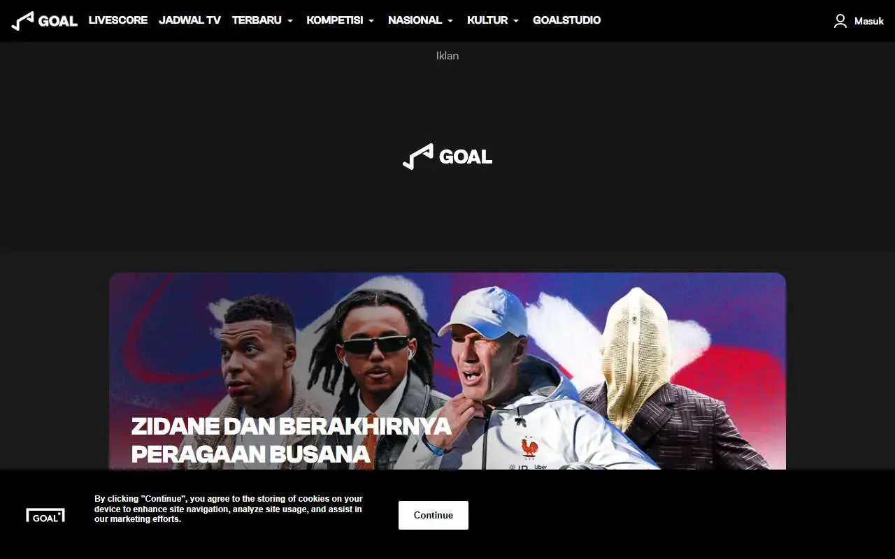 Tampilan website resmi Goal (goal.com)