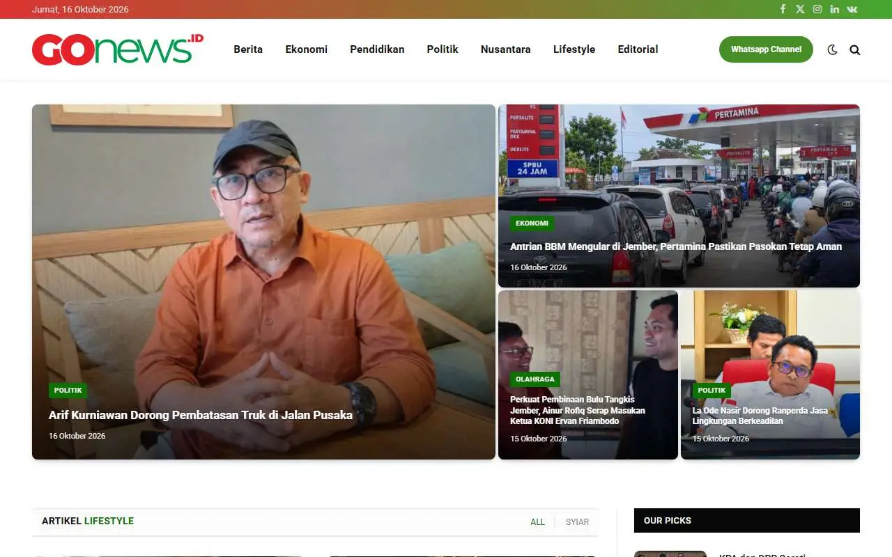 Tampilan website resmi GOnews (gonews.id)
