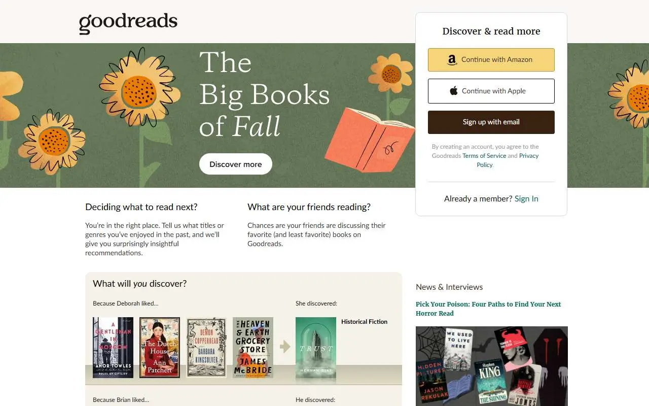 Tampilan website resmi Goodreads (goodreads.com)