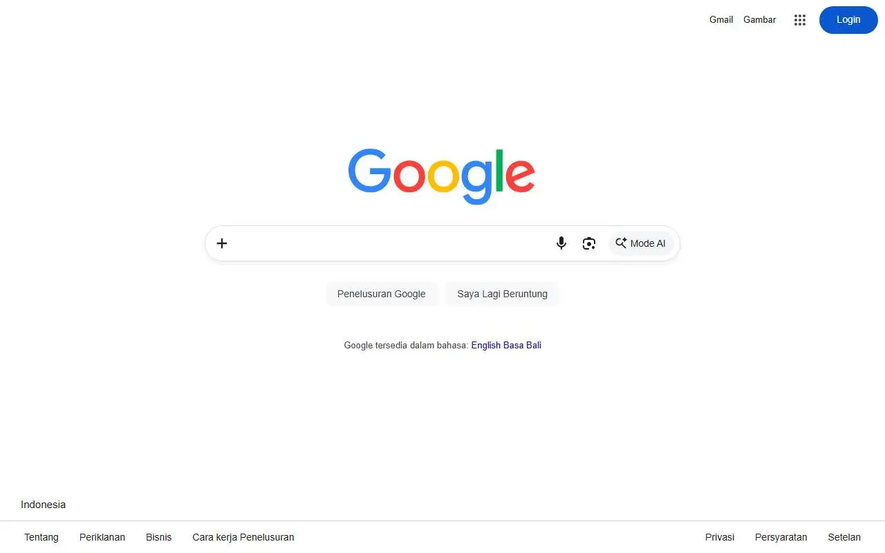 Tampilan website resmi Google (google.com)