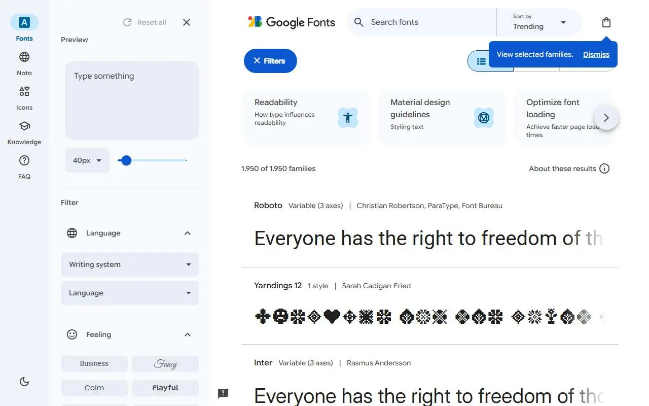 Tampilan website resmi Google Fonts (fonts.google.com)