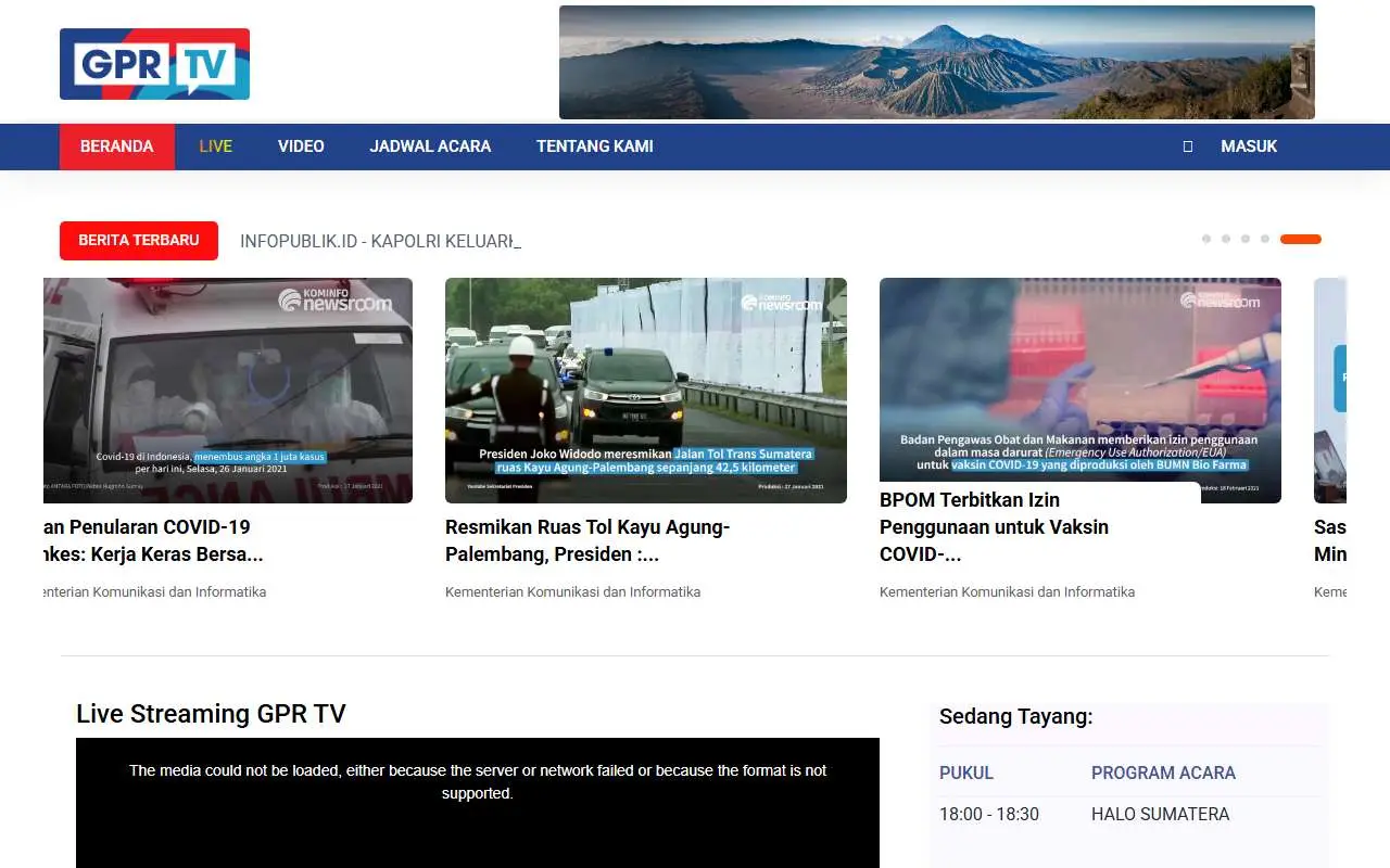 Tampilan website resmi GPR TV (gprtv.id)