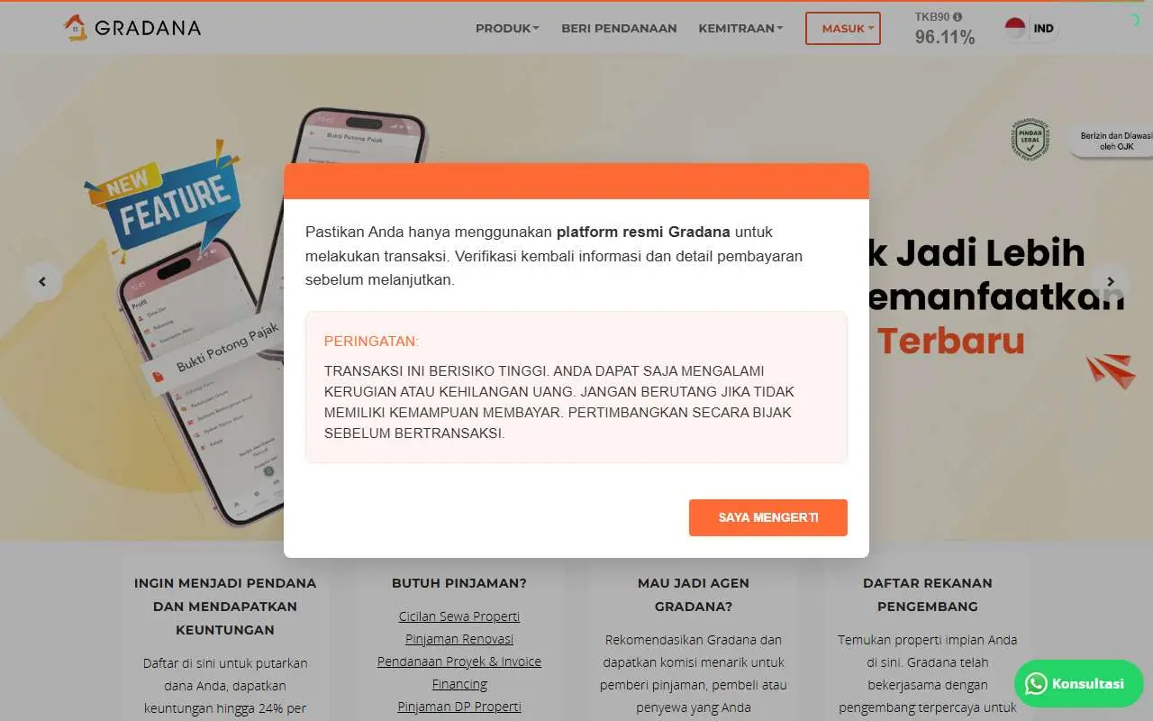 Tampilan website resmi Gradana (gradana.co.id)