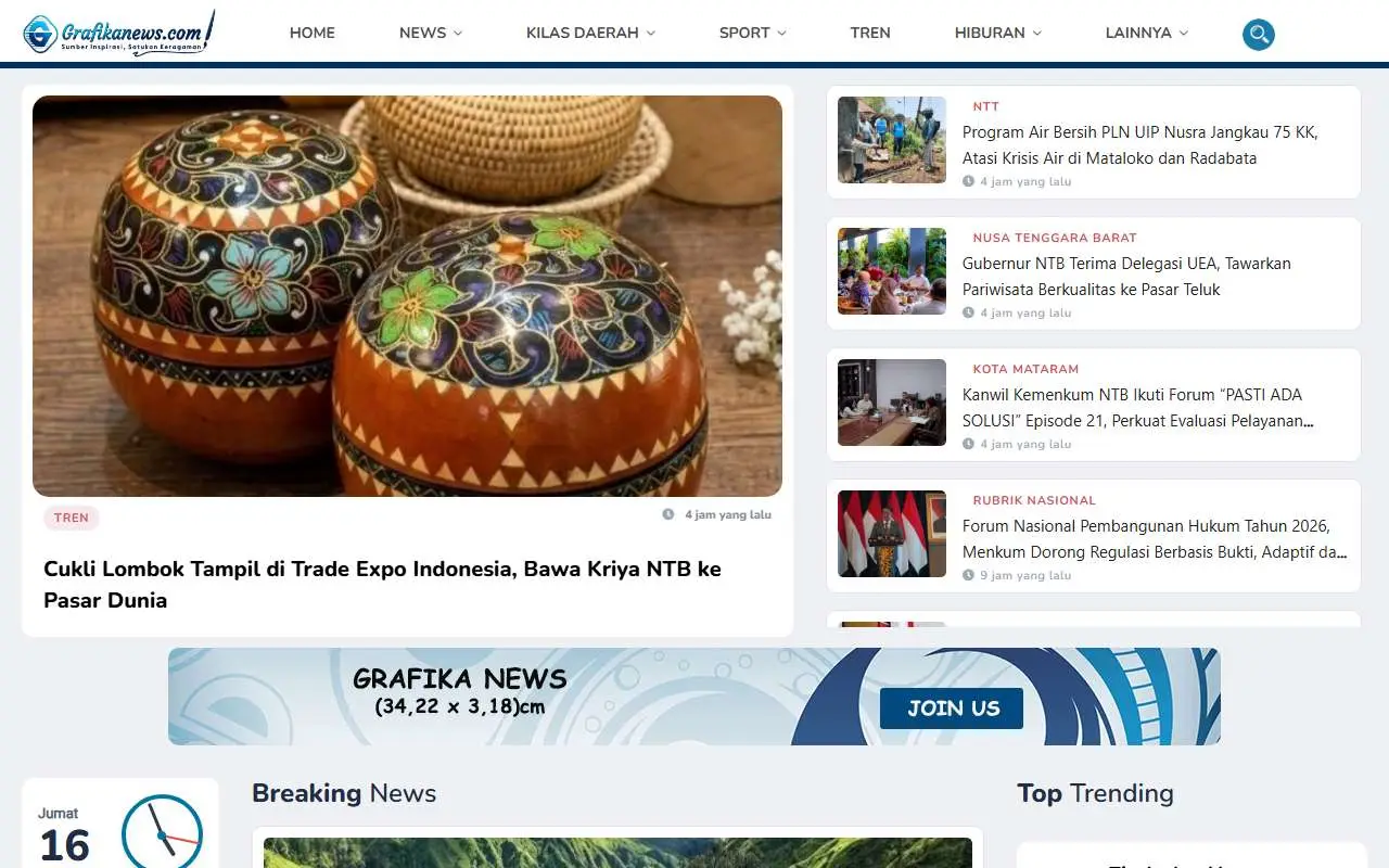 Tampilan website resmi Grafika News (grafikanews.com)