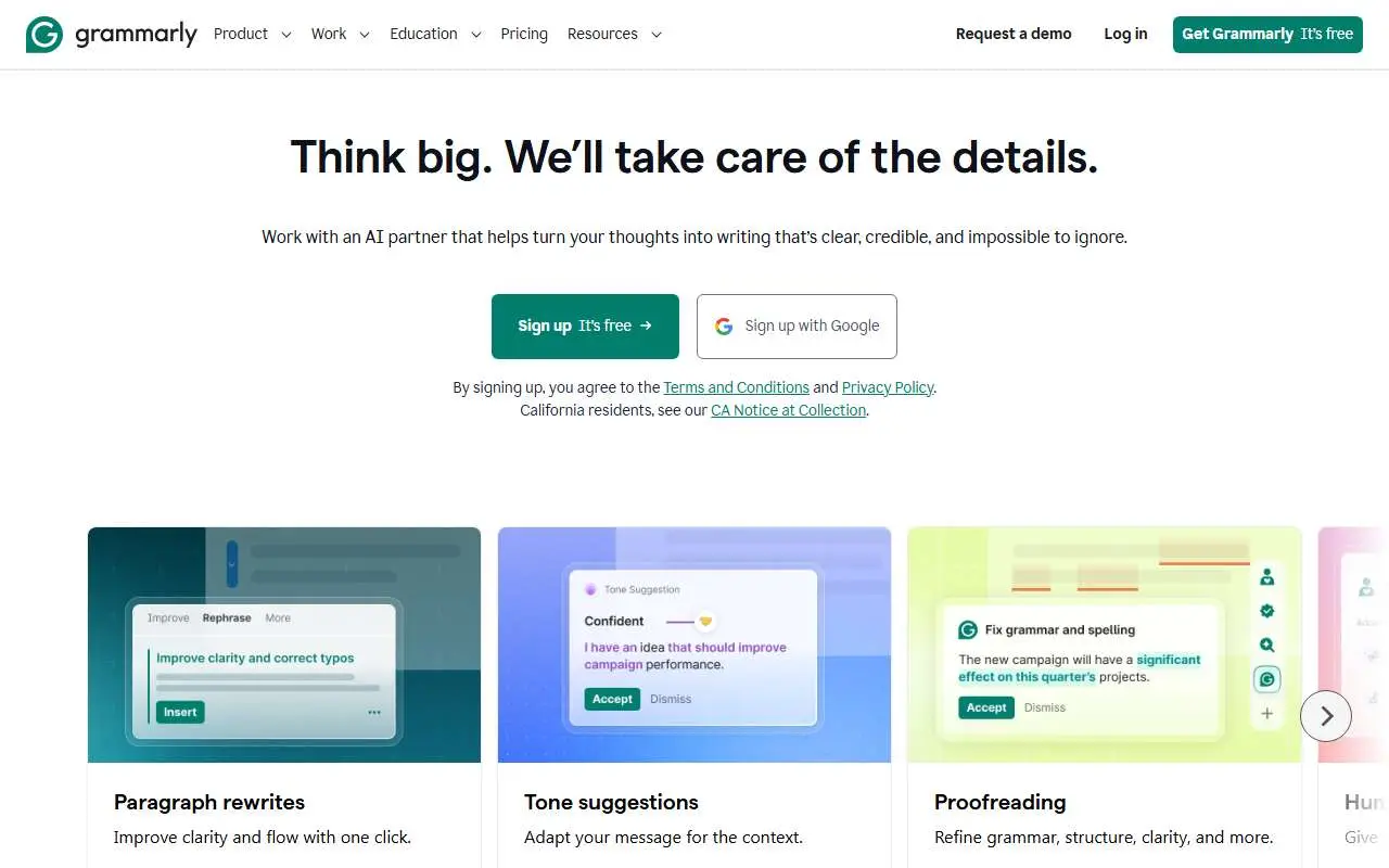 Tampilan website resmi Grammarly (grammarly.com)