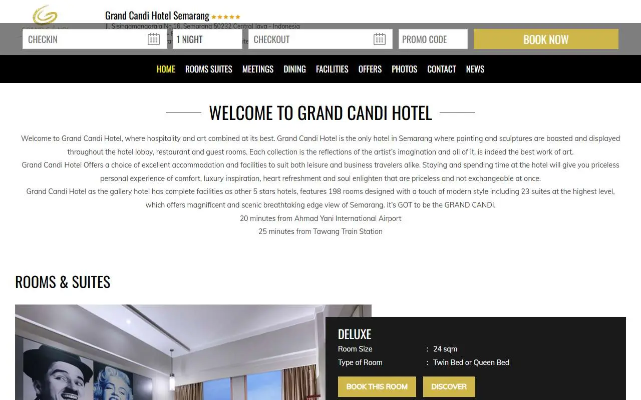 Tampilan website resmi Grand Candi Hotel (grandcandihotel.com)
