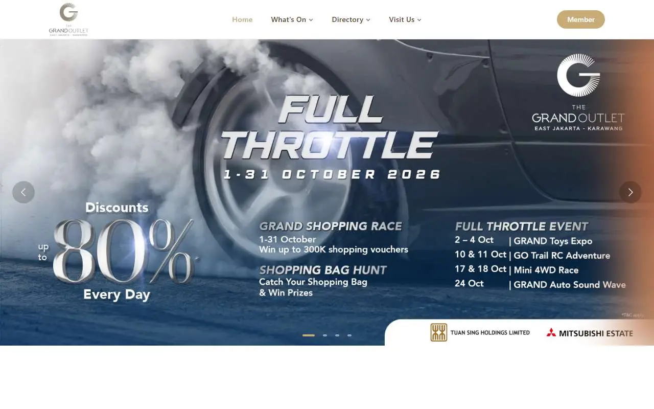 Tampilan website resmi The Grand Outlet East Jakarta, Karawang (grandoutlets.com)