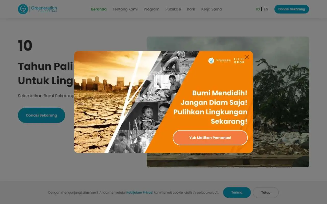 Tampilan website resmi Greeneration Foundation (greeneration.org)