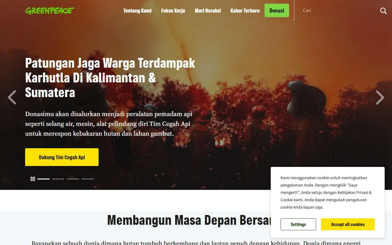 Tampilan website resmi Greenpeace Indonesia (greenpeace.org)