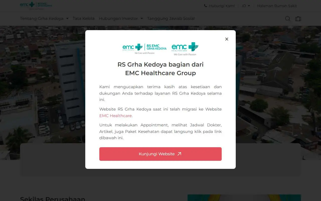 Tampilan website resmi Kedoya Adyaraya (grhakedoya.com)