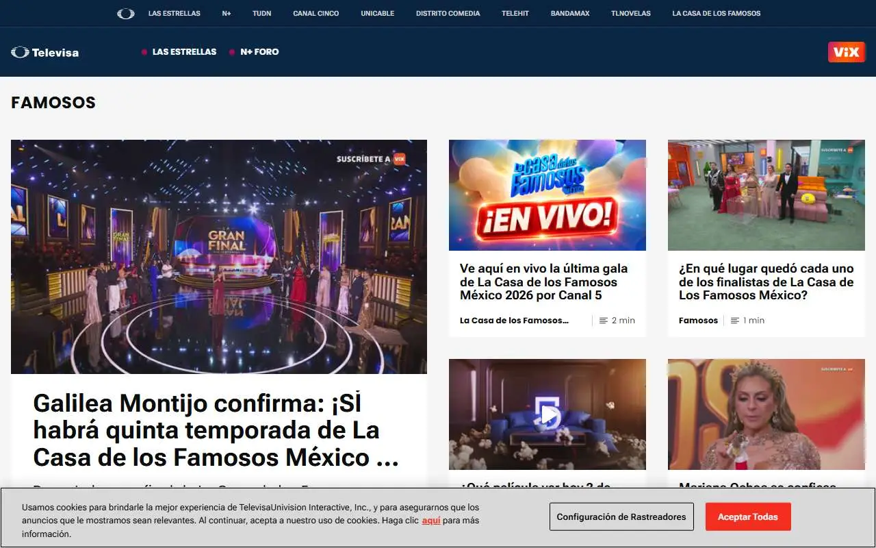 Tampilan website resmi Televisa (televisa.com)