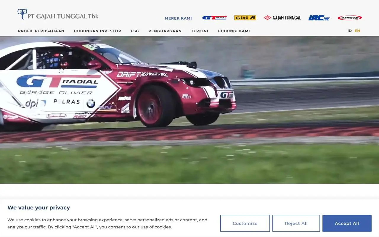 Tampilan website resmi Gajah Tunggal (gt-tires.com)