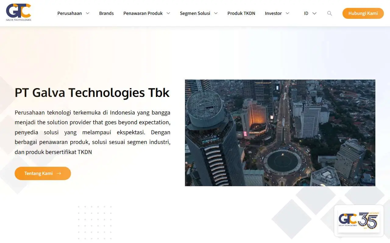 Tampilan website resmi Galva Technologies (gtc.co.id)