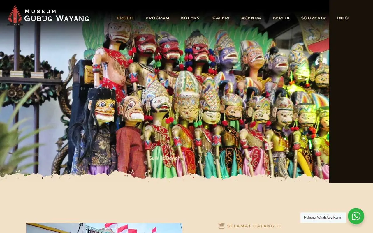 Tampilan website resmi Museum Gubug Wayang Mojokerto (gubug-wayang.com)