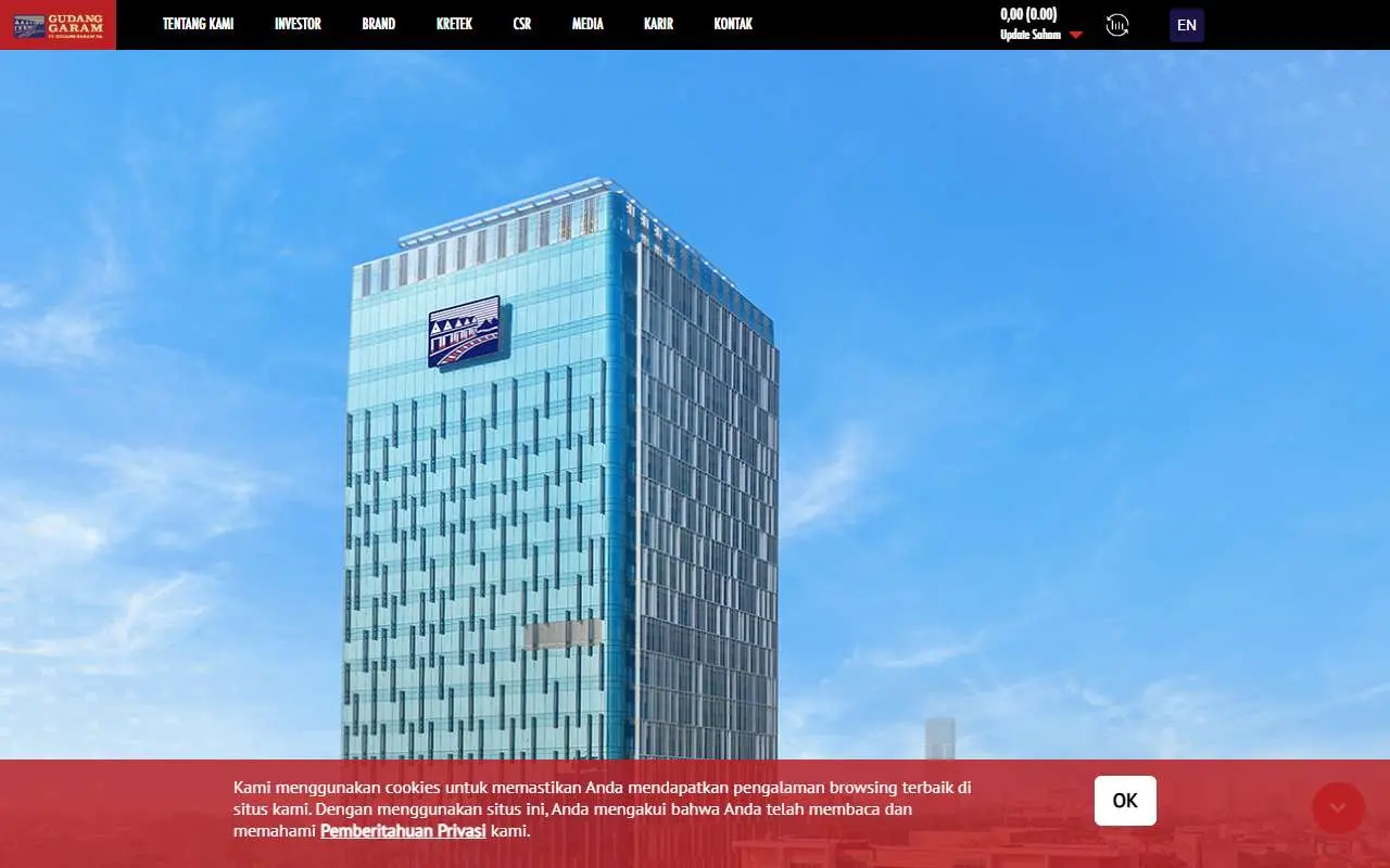 Tampilan website resmi Gudang Garam (gudanggaramtbk.com)