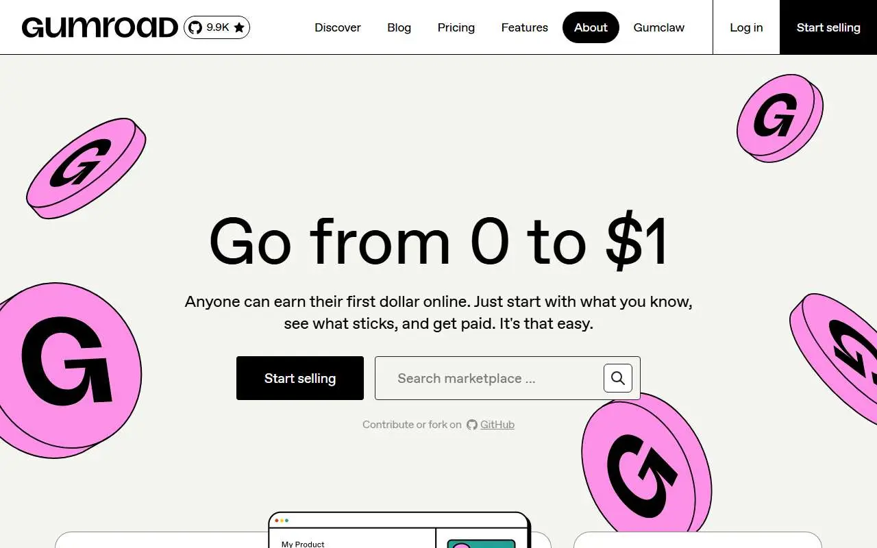 Tampilan website resmi Gumroad (gumroad.com)