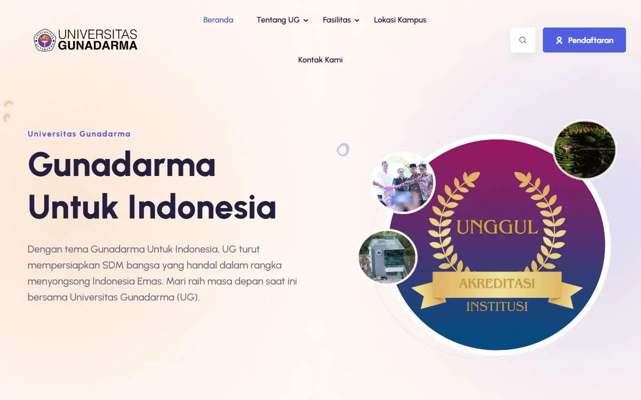 Tampilan website resmi Universitas Gunadarma (gunadarma.ac.id)