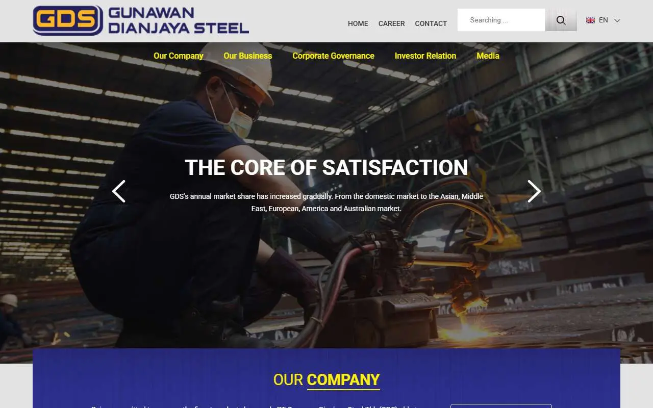 Tampilan website resmi Gunawan Dianjaya Steel (gunawansteel.com)