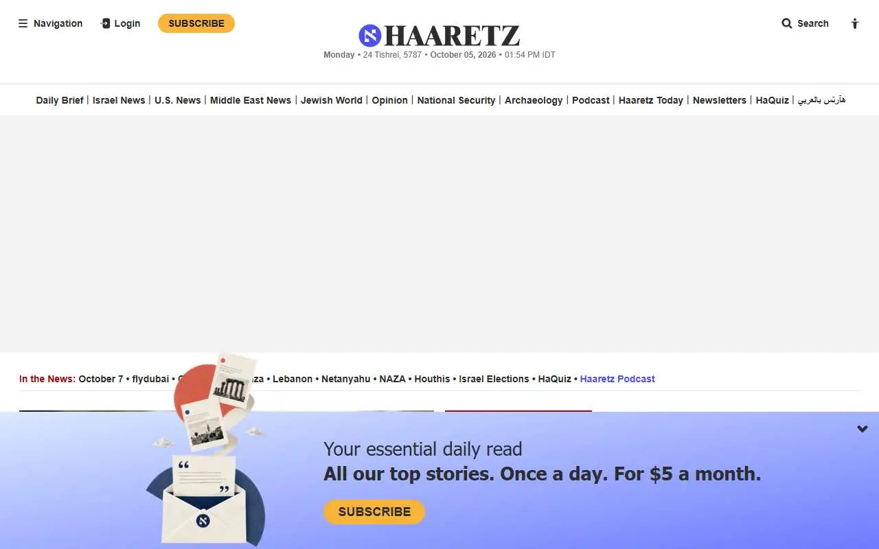 Tampilan website resmi Haaretz (haaretz.com)